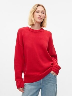 Gap Sweater 100% Cotton Crew Neck Modern Red Oversized Boyfriend Size Small